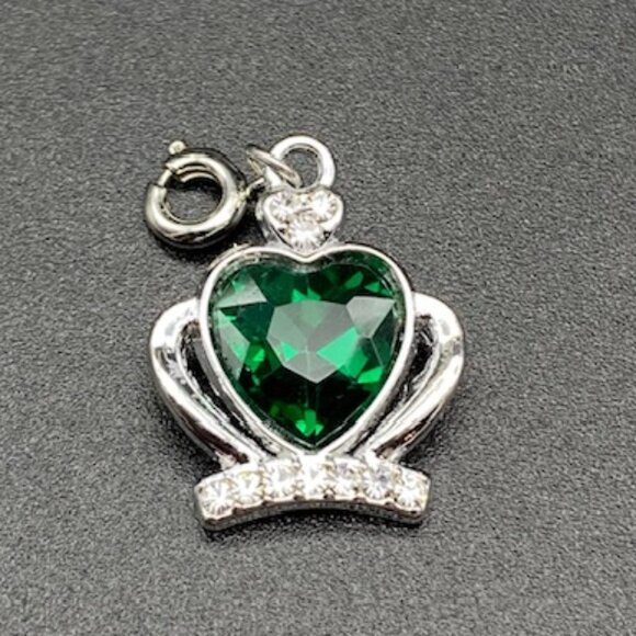 Jeweled Heart Rhinestone Crown Charm on Silver - Picture 2 of 10